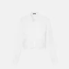 Bluse i bomulds-poplin med blondekant