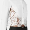 Bluse i bomulds-poplin med blondekant