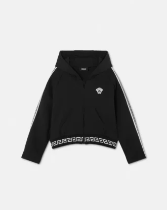 Børne-hoodie i bomuldsjersey med broderi og lynlås