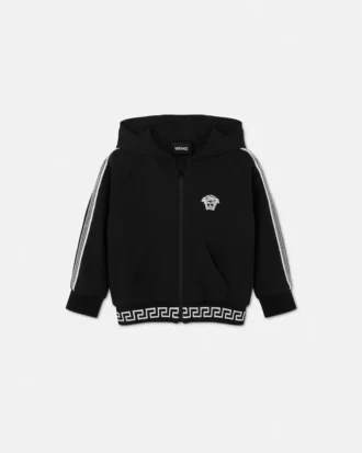 Børne-hoodie i bomuldsjersey med broderi og lynlås