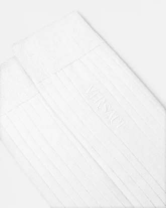 Broderede ribstrikkede bomuldsstrømper