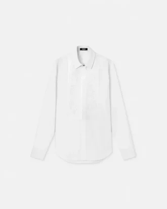 Broderet aftenbluse i bomulds-poplin