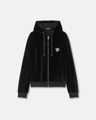 Broderet chenille-hoodie med lynlås