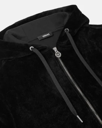 Broderet chenille-hoodie med lynlås