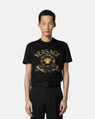 Broderet slim fit T-shirt i bomuldsjersey
