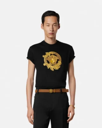 Broderet slim fit T-shirt i bomuldsjersey