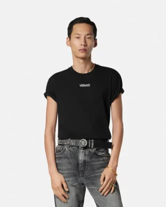Broderet slim fit T-shirt i bomuldsjersey