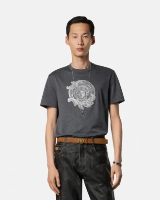 Broderet slim fit T-shirt i bomuldsjersey