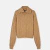 Broderet uldstrikket sweater med lynlås