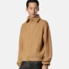 Broderet uldstrikket sweater med lynlås
