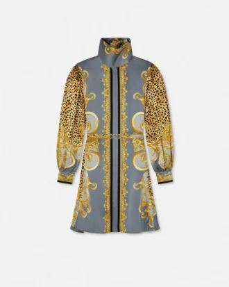 Cheetah Foulard Silk Lavallière Mini Dress