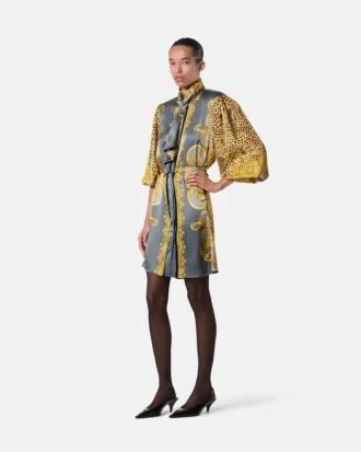 Cheetah Foulard Silk Lavallière Mini Dress