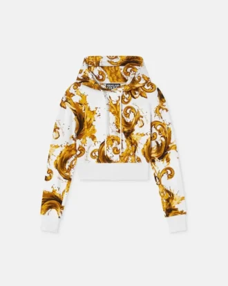 Crop-hoodie i bomuldsjersey med print