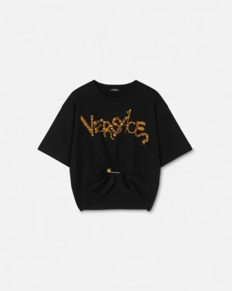 Crop-T-shirt med sikkerhedsnål og nitter
