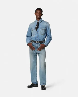 Dekoreret denim-overskjorte