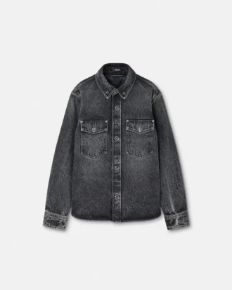 Denim-overskjorte med printet foulard