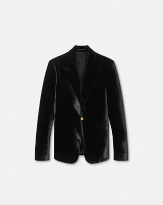 Fløjlsblazer med enkeltradet knaplukning