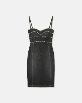 Forskønnet denim-midi-kjole
