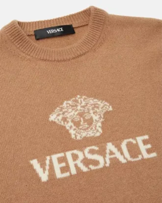 Intarsia-strikket sweater i kashmir