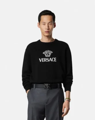 Intarsia-strikket sweater i kashmir