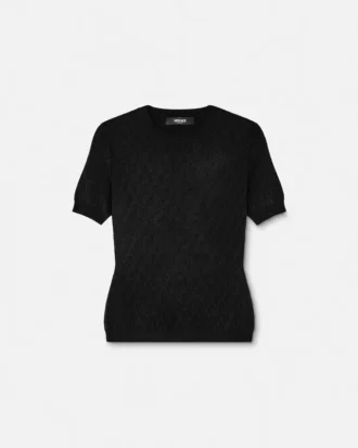 Jacquard-strikket T-shirt i stretchviskose