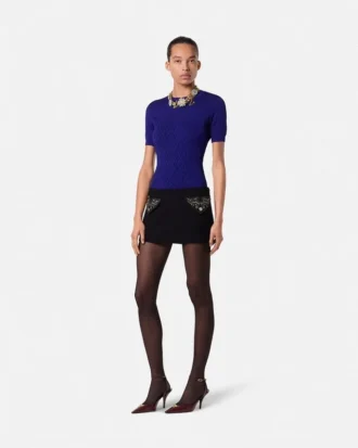 Jacquard-strikket T-shirt i stretchviskose