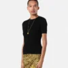 Jacquard-strikket T-shirt i stretchviskose