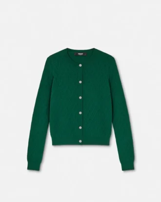 Jacquard-strikket viskose cardigan med tætsiddende pasform