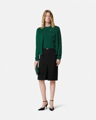 Jacquard-strikket viskose cardigan med tætsiddende pasform
