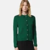 Jacquard-strikket viskose cardigan med tætsiddende pasform
