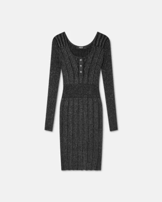 Midi-kjole i ribstrik med lurex-blanding