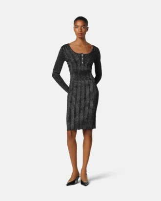 Midi-kjole i ribstrik med lurex-blanding