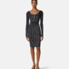 Midi-kjole i ribstrik med lurex-blanding
