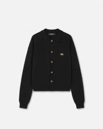 Polo-cardigan i kashmir-bomuldsstrik