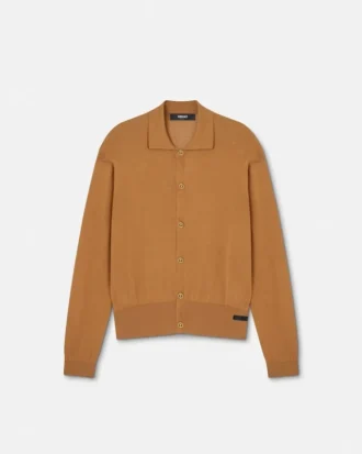 Polo-cardigan i silke-bomuldsstrik