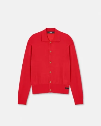 Polo-cardigan i silke-bomuldsstrik
