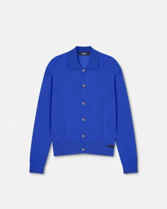 Polo-cardigan i silke-bomuldsstrik