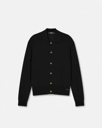 Polo-cardigan i silke-bomuldsstrik
