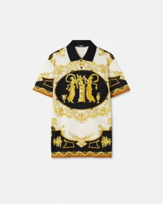 Polo i bomuldspiqué med print