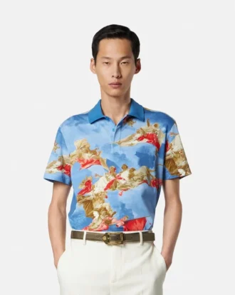 Polo i bomuldspiqué med print