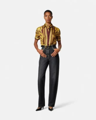 Pyntede jeans med høj talje og regular fit