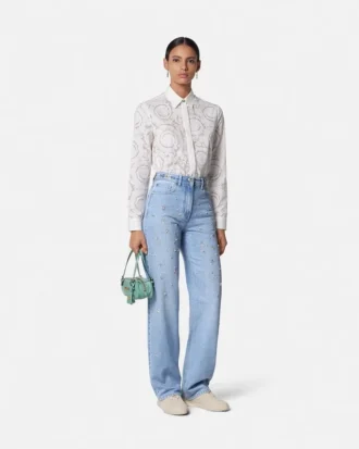 Pyntede jeans med høj talje og regular fit