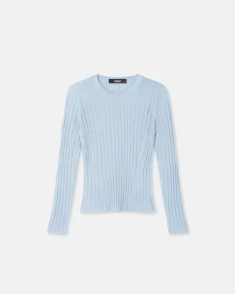 Ribstrikket bluse i viskose-blanding med rund hals