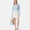 Ribstrikket bluse i viskose-blanding med rund hals
