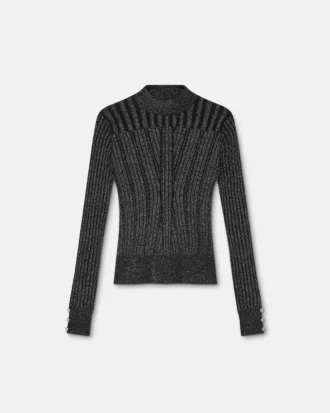Ribstrikket top i lurex-blanding