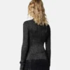 Ribstrikket top i lurex-blanding