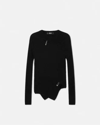 Safety Pin asymmetrisk ribstrikket sweater