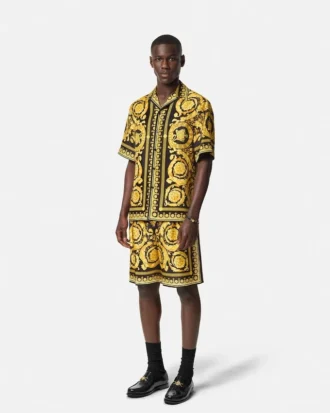 Shorts i silketwill med print