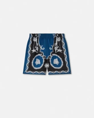 Slim shorts i silketwill med print
