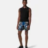 Slim shorts i silketwill med print